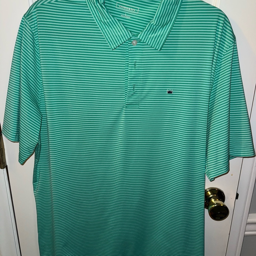 Crown & Ivy Teal Striped Polo Shirt